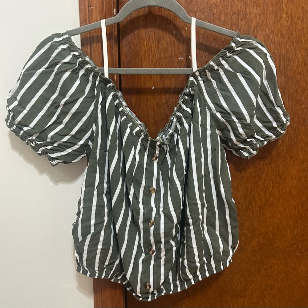 Mi Ami Green and White Striped Top